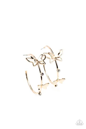 Paparazzi Full Out Flutter - Gold Butterfly Earrings