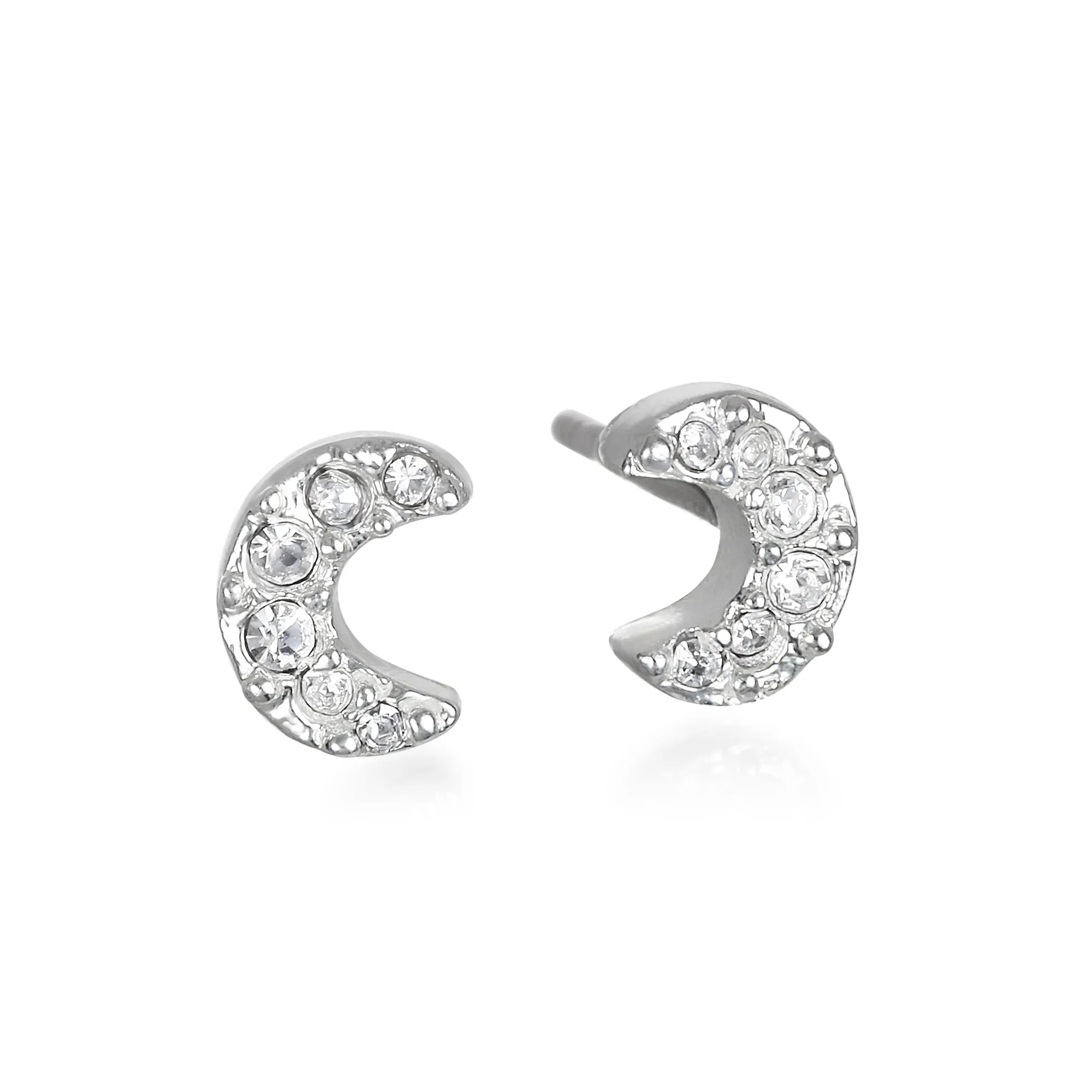 Pavé Moon Stud Earrings