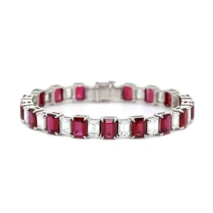 Platinum Emerald Cut Ruby and Diamond Line Bracelet