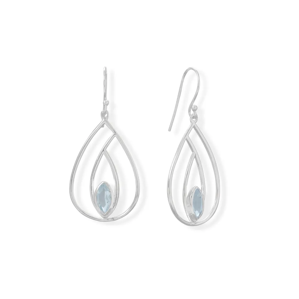 Polished Blue Topaz French Wire Pear Earrings