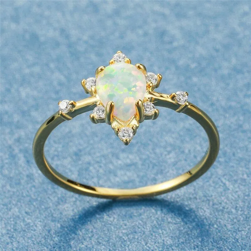 Princess Like White Opal Gold Ring - 925 Sterling Silver