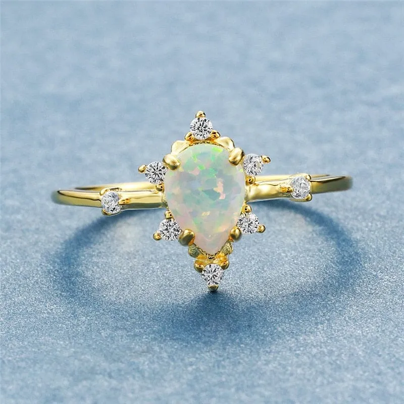 Princess Like White Opal Gold Ring - 925 Sterling Silver