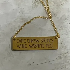 "Golden Wisdom: The 'Can't Throw Stones While Washing Feet' 18" Gold Bar Necklace"