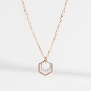 "Le Contour" Mini Hexagon Rose Gold and Silver Mixed Metal Necklace