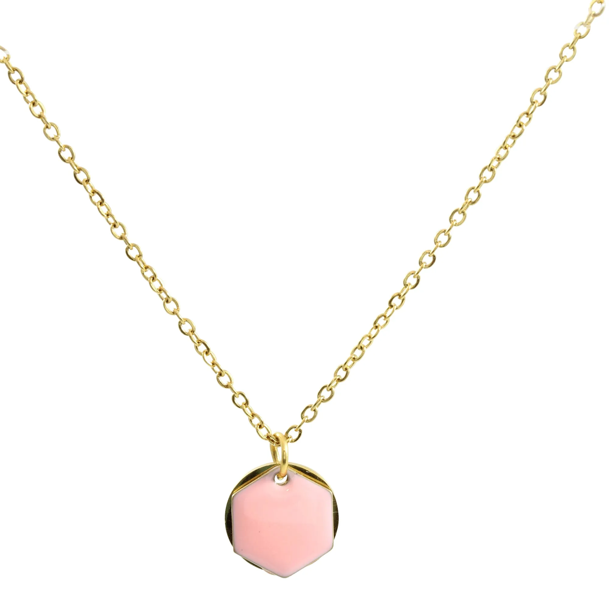 "Le Délice" Waterproof "Imperméable” Personalized Initial Gold Necklace with Pink Enamel Charm