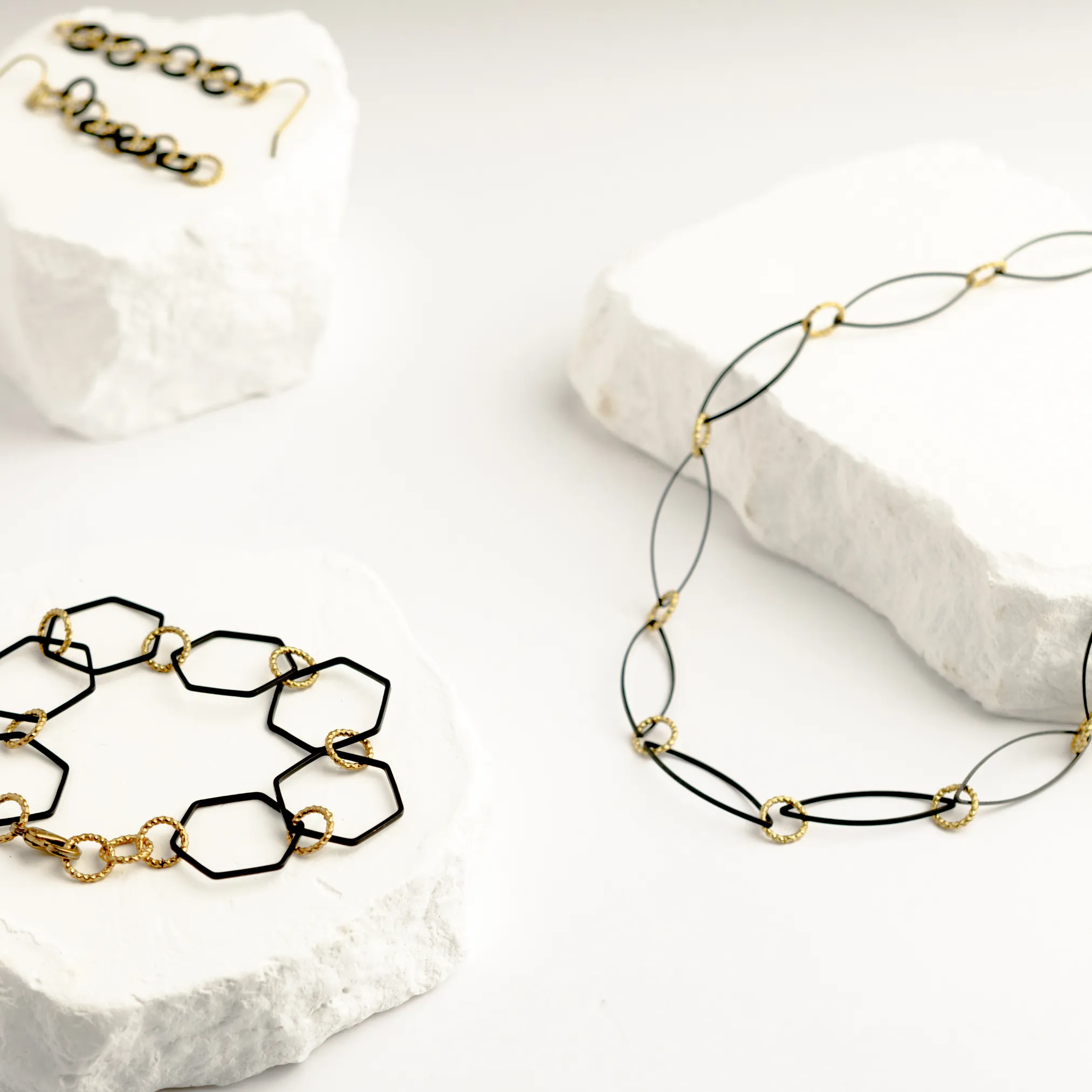 "Le Motif" Black and Brass Hexagon Bracelet