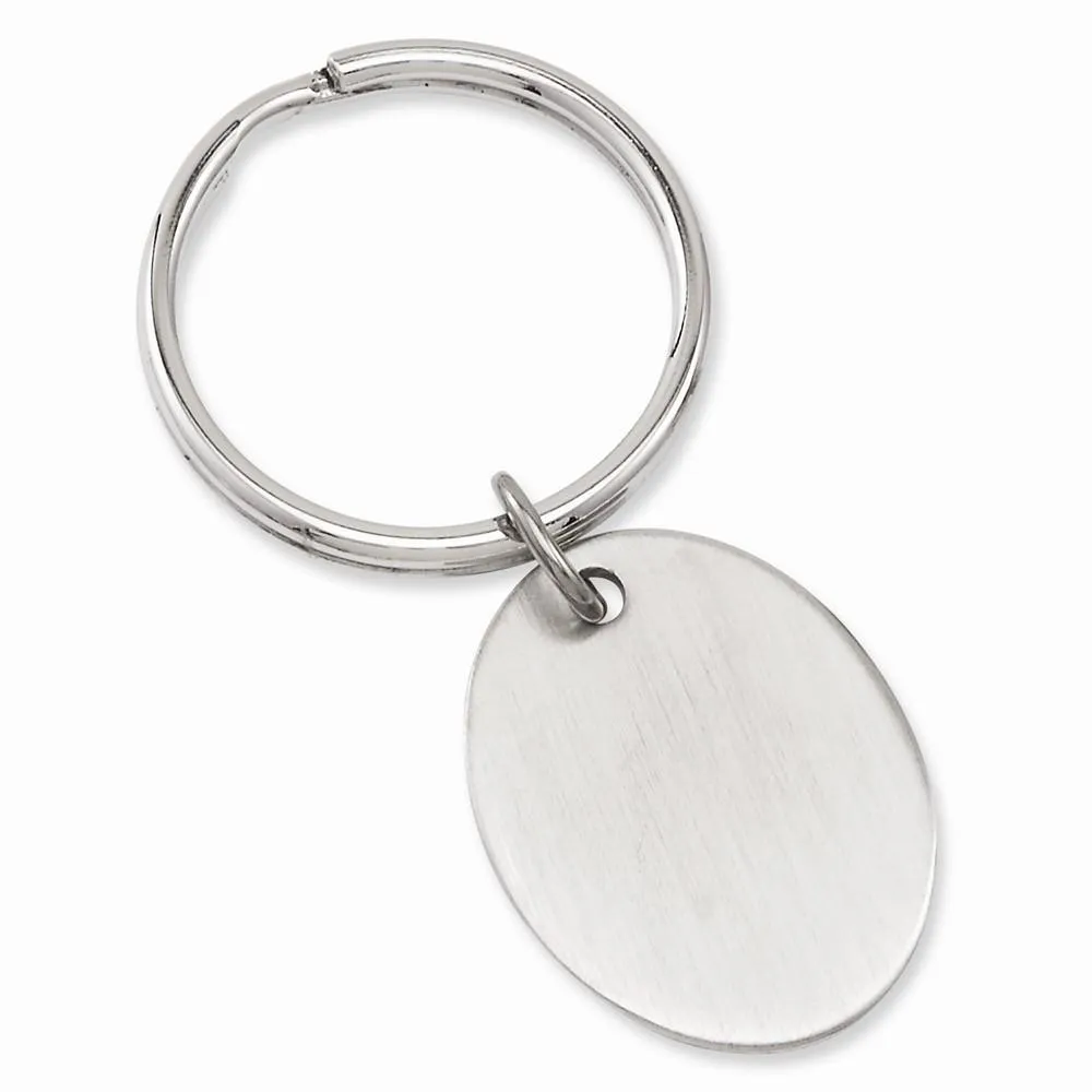 Rhodium Plated Satin Oval Key Ring