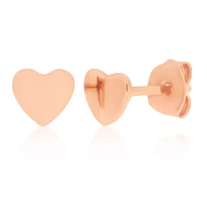 Rose Gold Plated Sterling Silver Plain Heart Stud Earrings