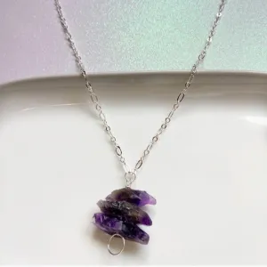 Rough Cut Amethyst Geometric Pendant Necklace in Gold or Silver (30 inches)