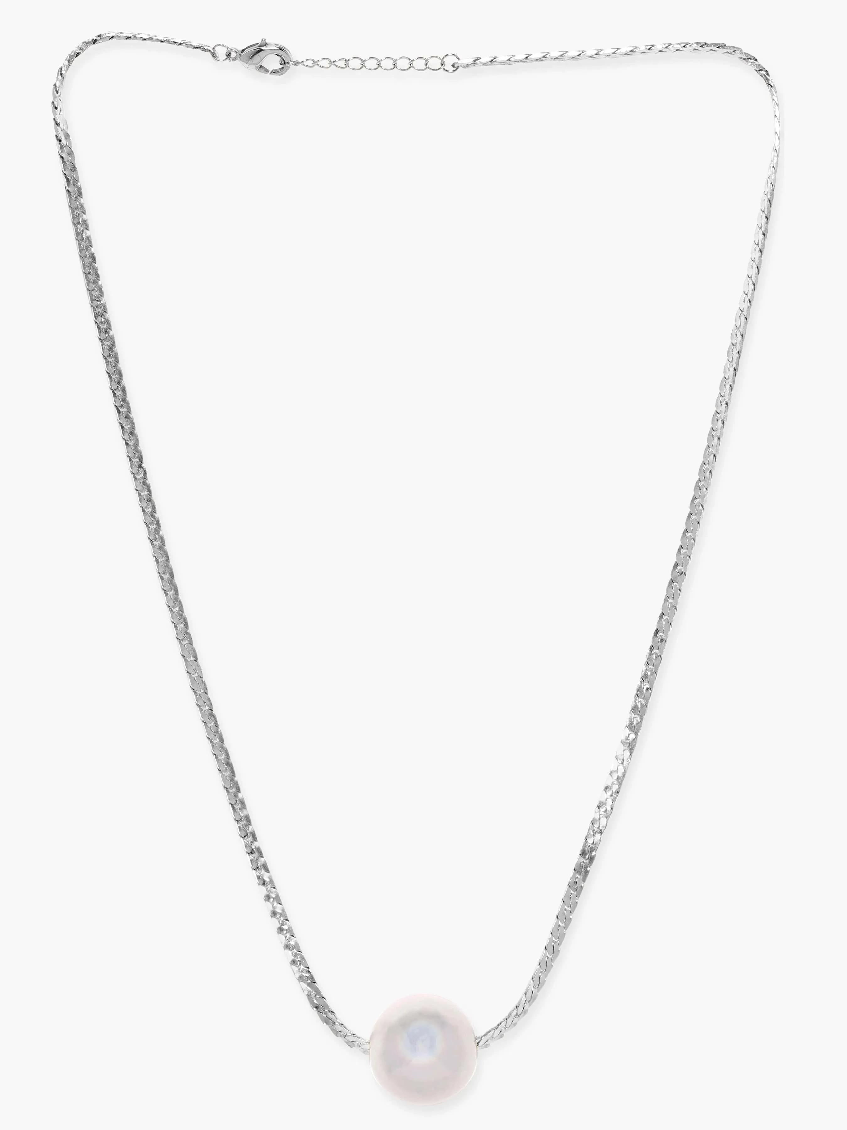 Rubans Silver-Plated Minimalist Single Pearl Pendant Necklace with Sleek Chain