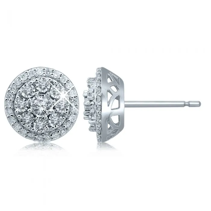 Silver 1/2 Carat Stud Diamond Earrings with 68 Brilliant Diamonds