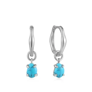 Silver Turquoise Drop Wave Huggie Hoop Earrings