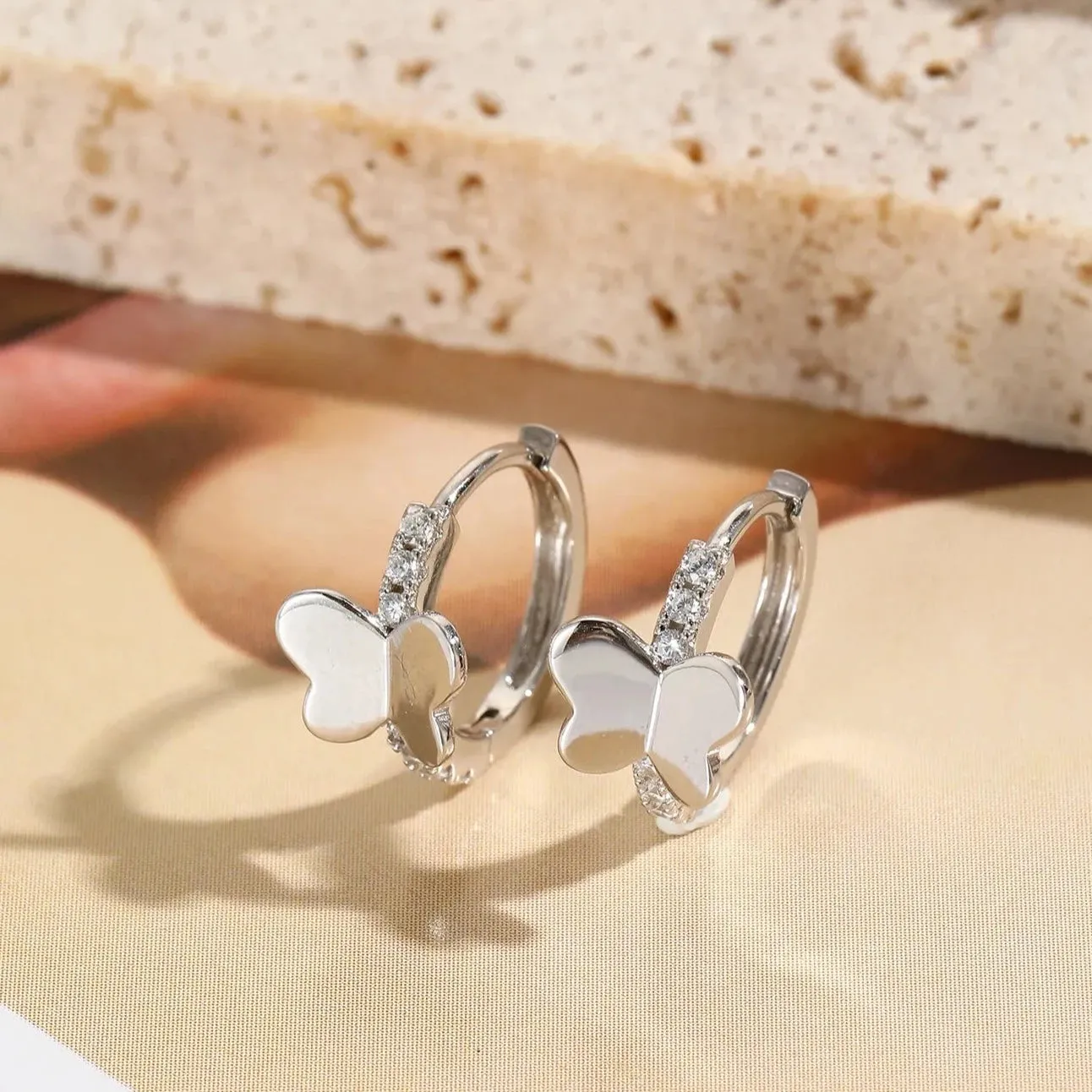 Simple Butterfly Pave Huggie Earrings