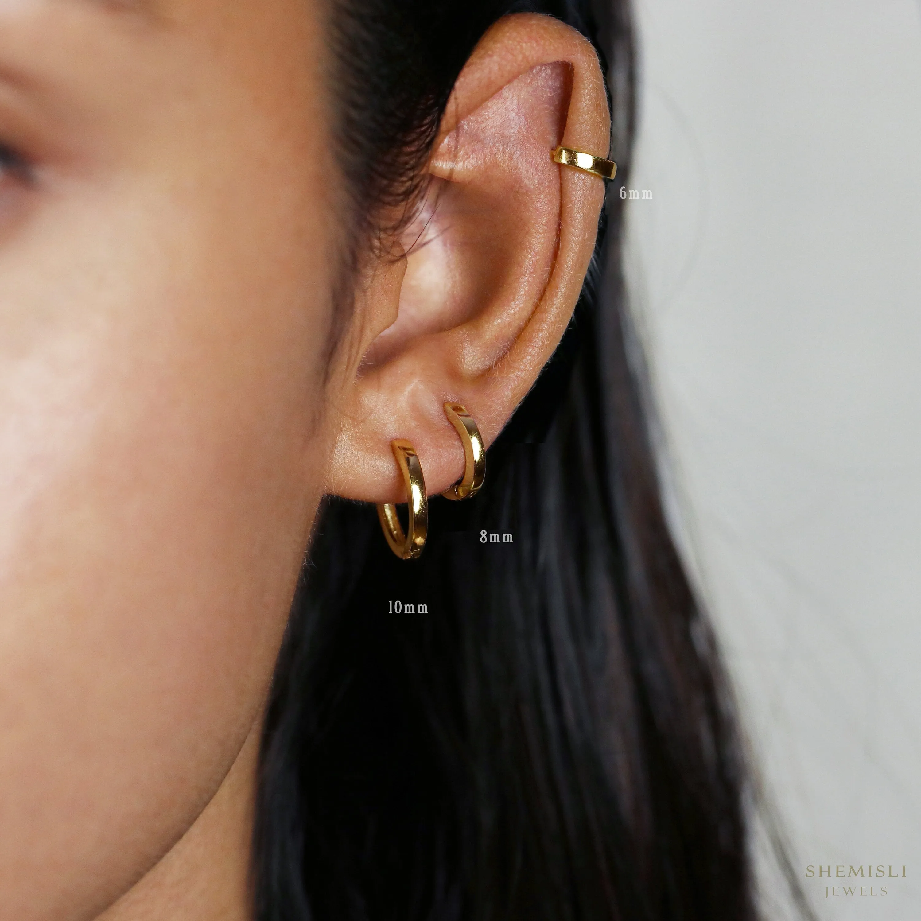 Simple Edged Hoop Earrings, Huggies, Unisex, Gold, Silver SHEMISLI SH011, SH012, SH013, SH014, SH015, SH016