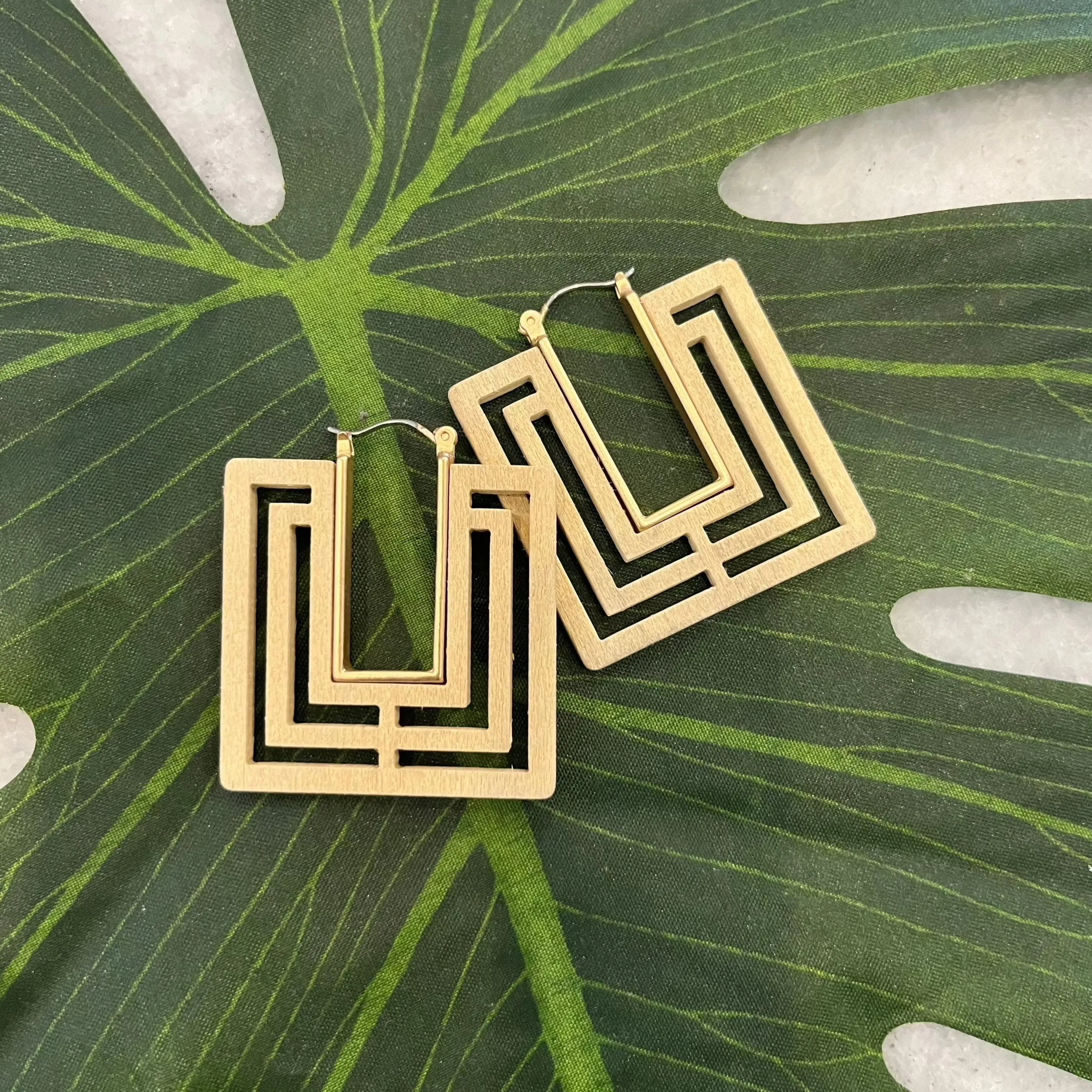 Squares On My Mind Wood Square Cut Out Earrings