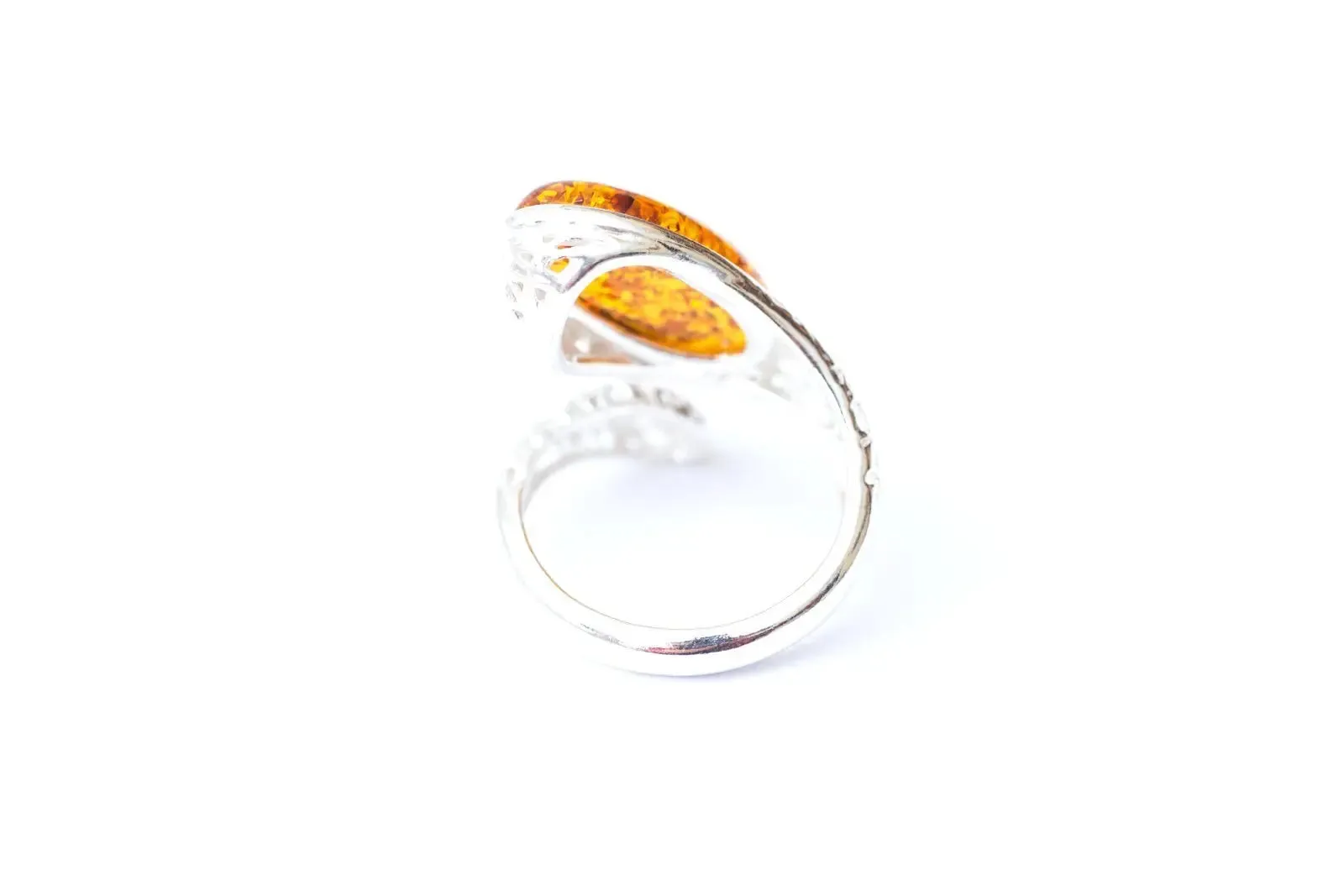 Statement Amber Snake Ring - Bold Adjustable Sterling Silver Ring with Oval Amber Stone