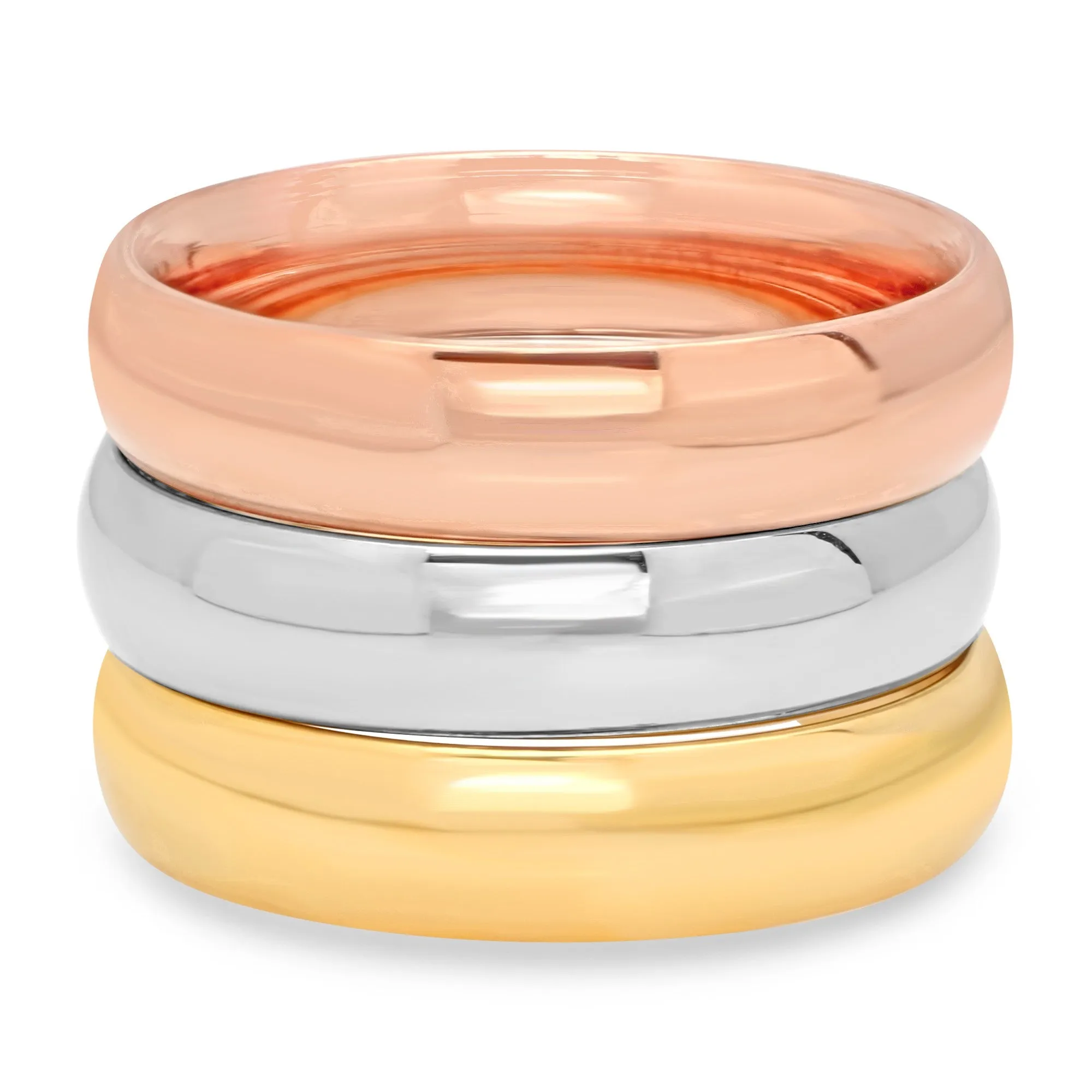 SteelTime Set Of 3 Tri-Color Wedding Band Ring