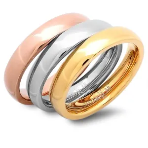 SteelTime Set Of 3 Tri-Color Wedding Band Ring