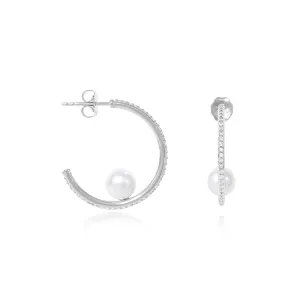 Stella large pave hoop earrings with cultured freshwater pearls