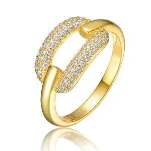 Sterling Silver 14K Gold Plated and Cubic Zirconia 2-Row Modern Ring