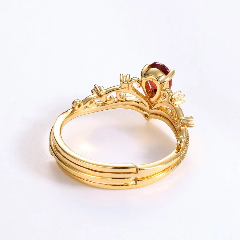 Sterling silver garnet open crown ring palace retro niche simple ring female accessories