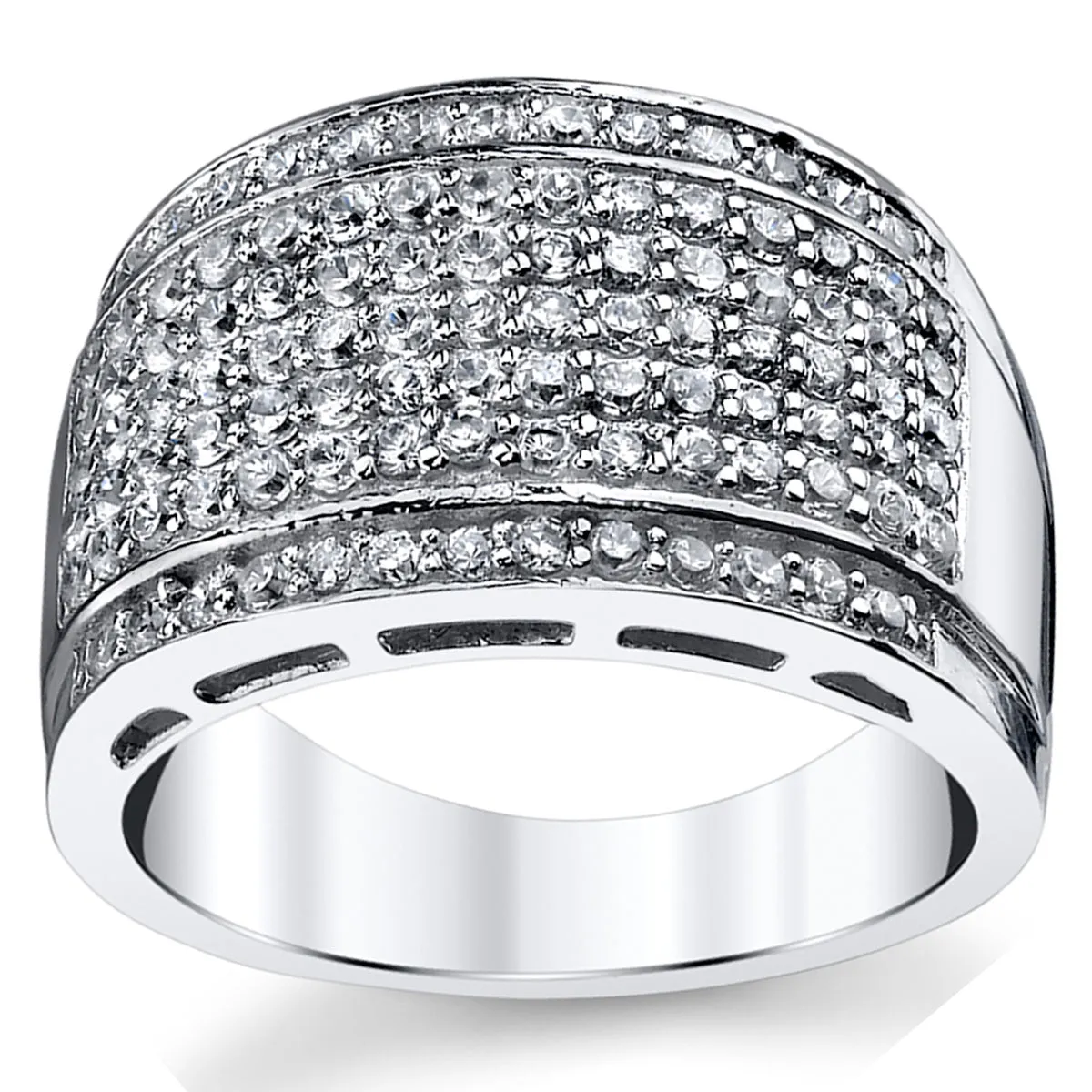 Sterling Silver Men's High Polish Micro Pave Wedding Band Ring With Cubic Zirconia CZ Sizes 5 to 12