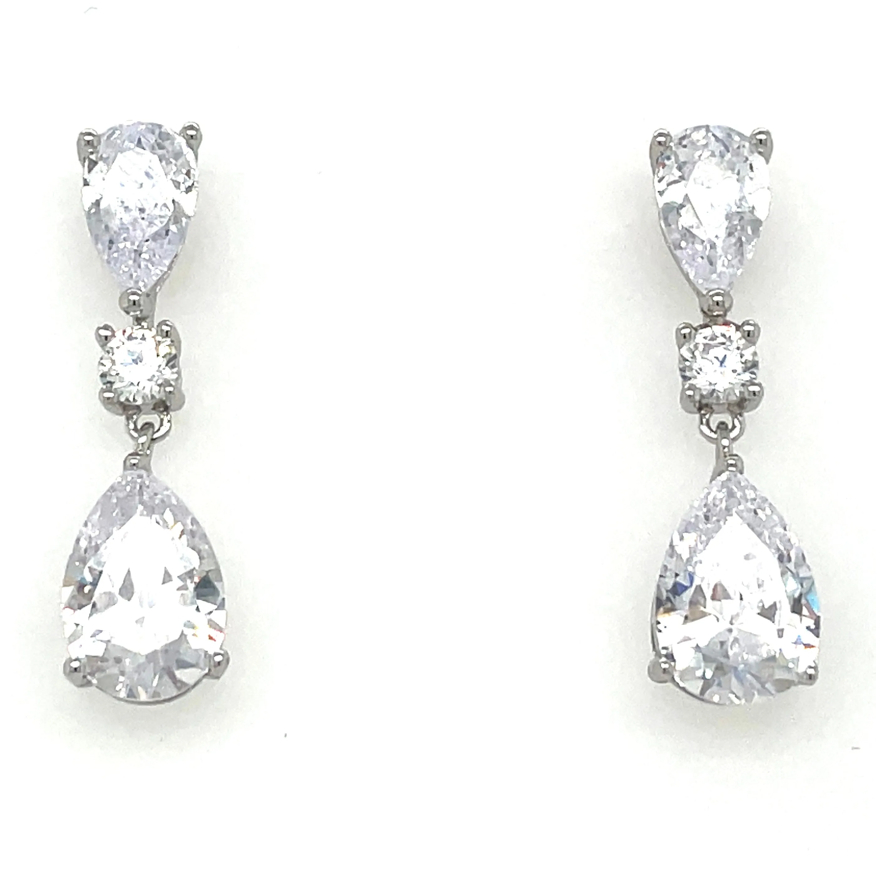 Sterling Silver Pear And Round Cz Drop Earrings