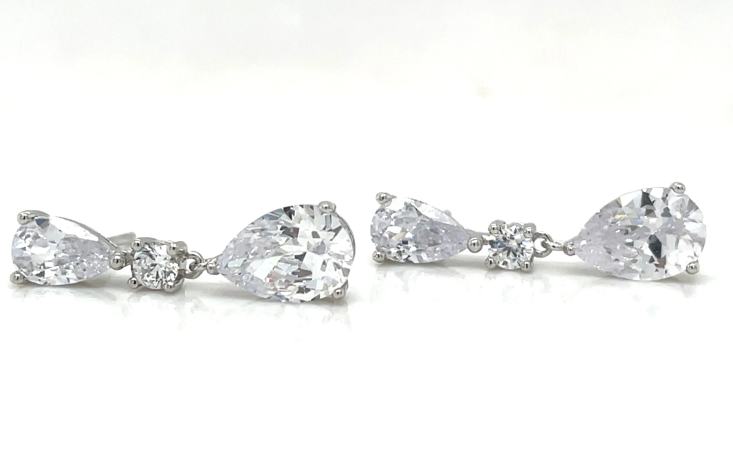 Sterling Silver Pear And Round Cz Drop Earrings