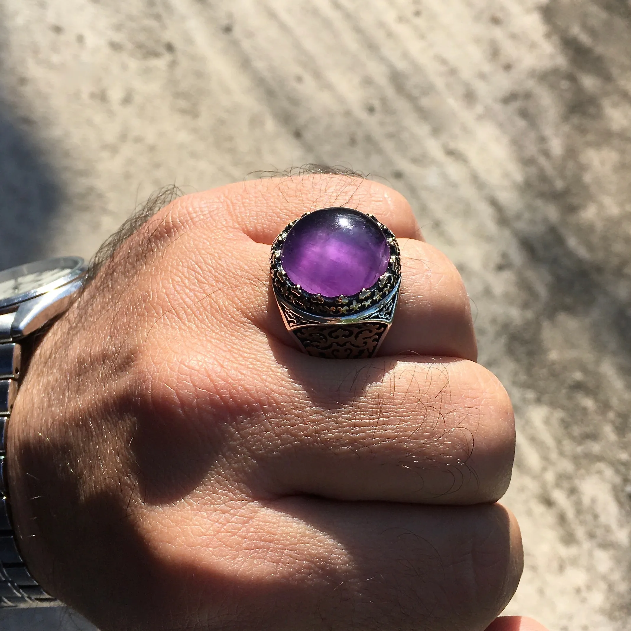 Sterling Silver Purple Amethyst Ring Men's Jewelry natural gemstone