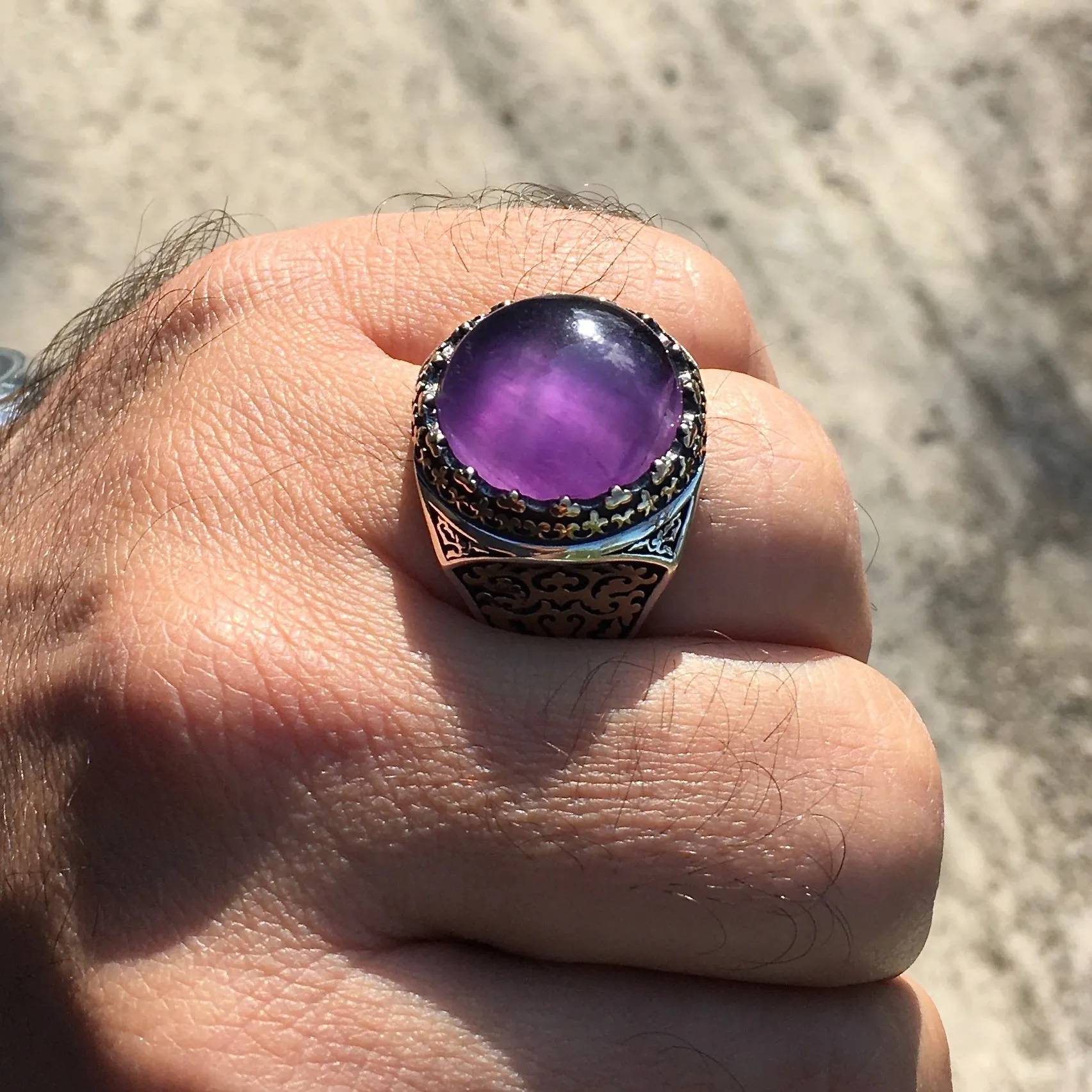 Sterling Silver Purple Amethyst Ring Men's Jewelry natural gemstone