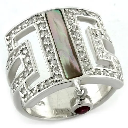 Sterling Silver Ring Precious Stone White AB LOAS1122 for Women Style Rhodium