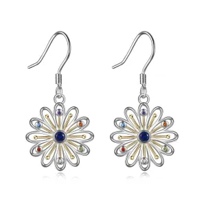 Sterling Silver Simple Daisy Flower Dangle Earrings for women or as a gift