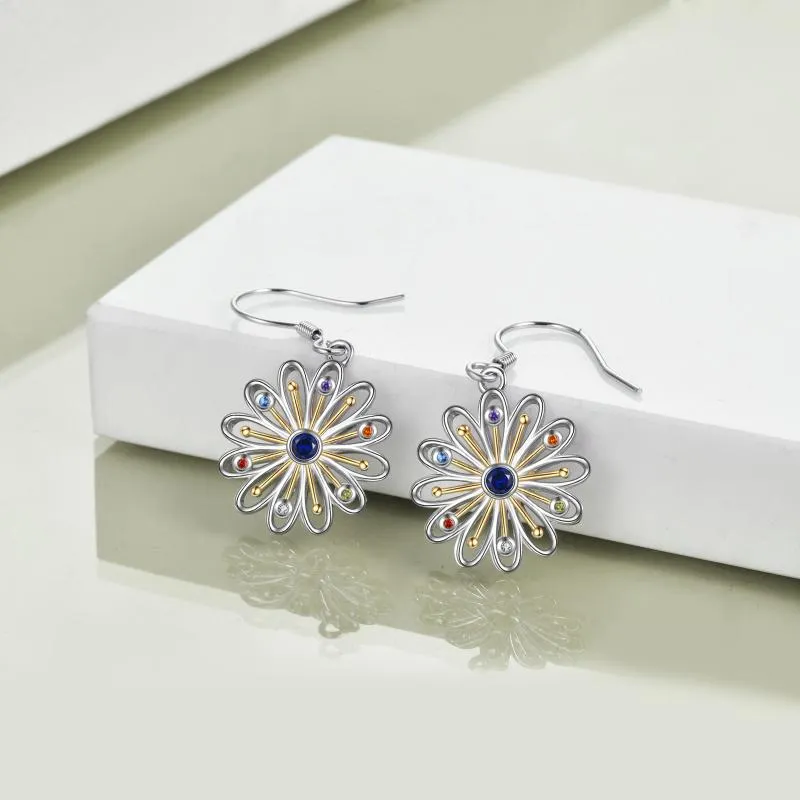 Sterling Silver Simple Daisy Flower Dangle Earrings for women or as a gift