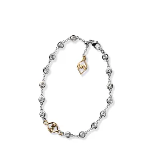 Sterling Silver Solid Gold White Sapphire Woven Hearts Bracelet