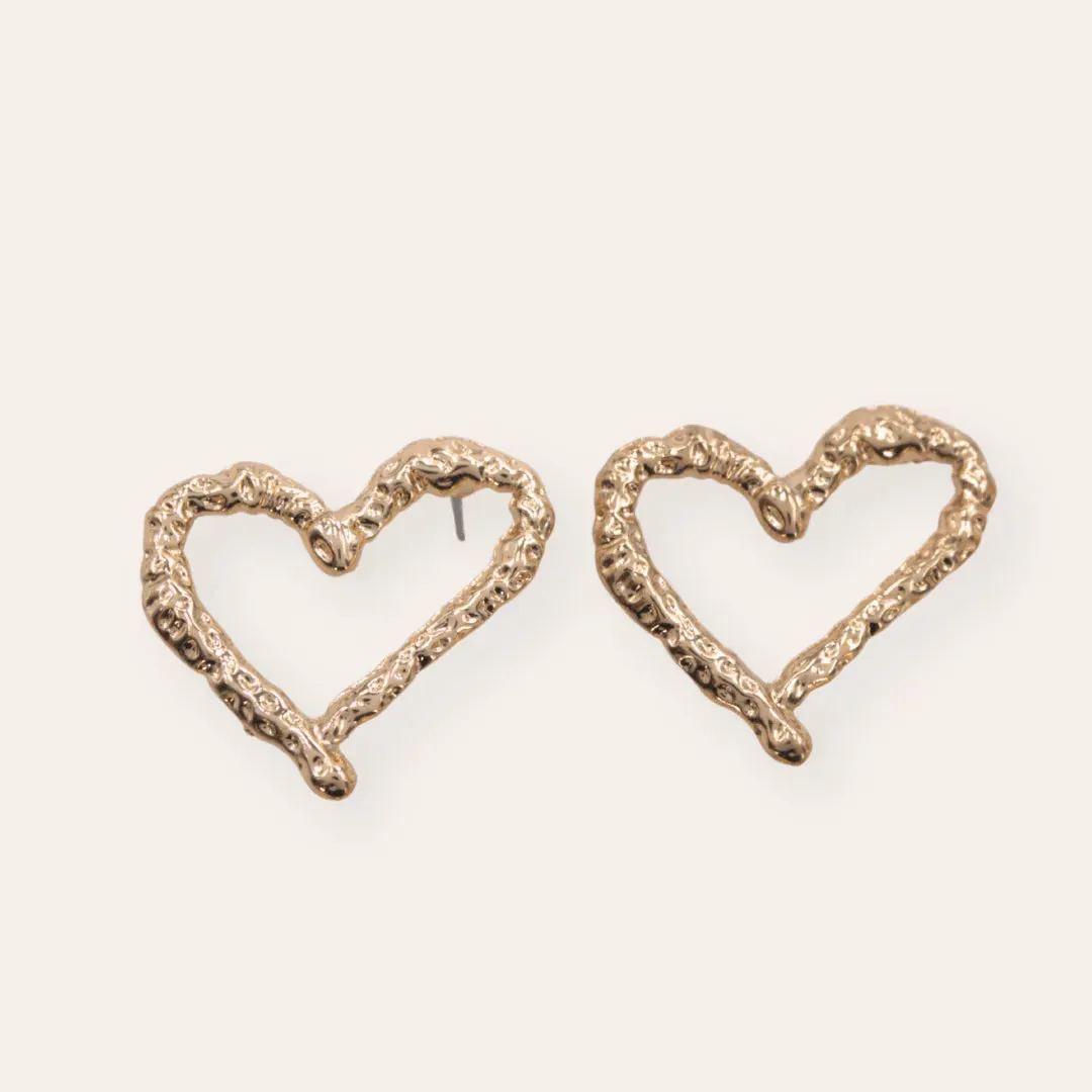 TFC Beaten Heart Gold Plated Stud Earrings