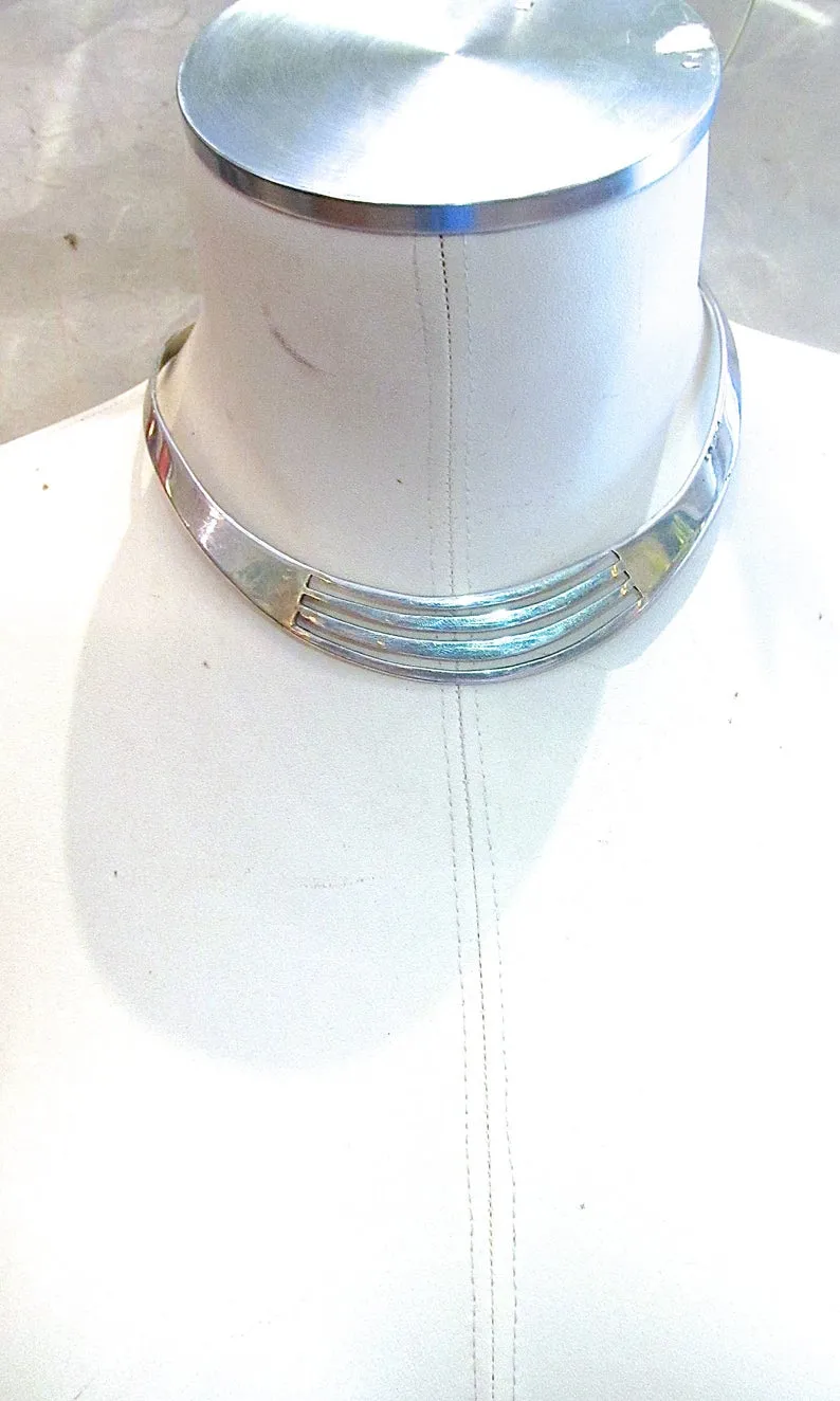 THE MODERNIST 70s Mexican Taxco Rae Silver Necklace, Collar Choker Cuff