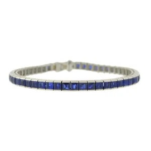 TIFFANY & CO. Art Deco Platinum & No Heat Sapphire Line Bracelet 10ctw