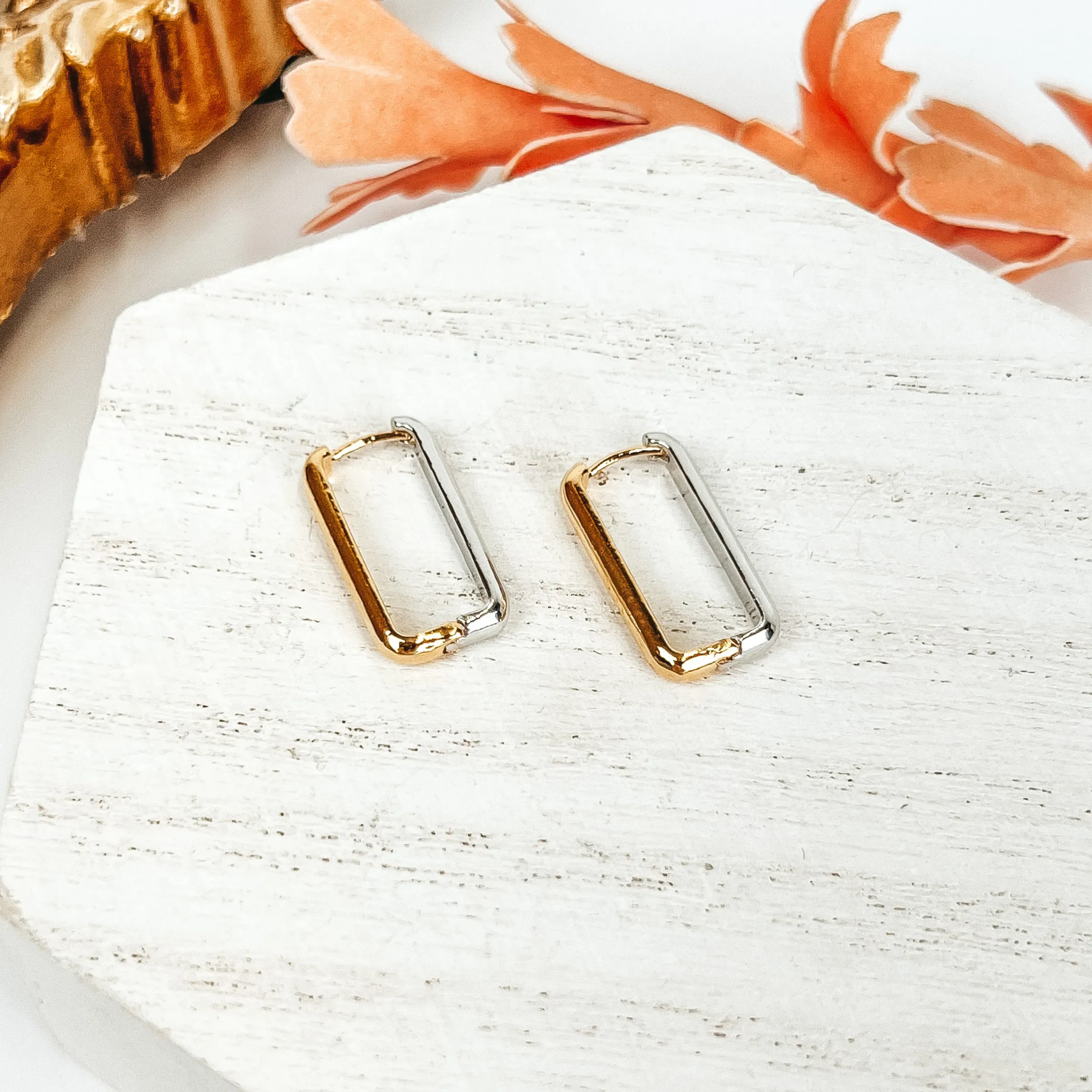 Two Tone Rectangle Hoop Earrings