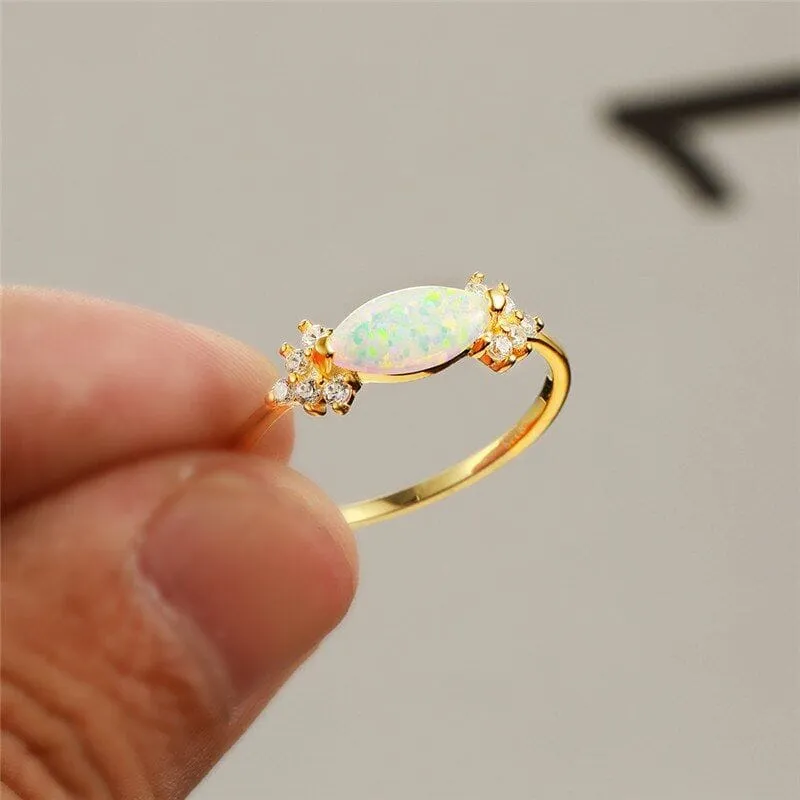 Unique Promise Love White Fire Opal Ring - 925 Sterling Silver