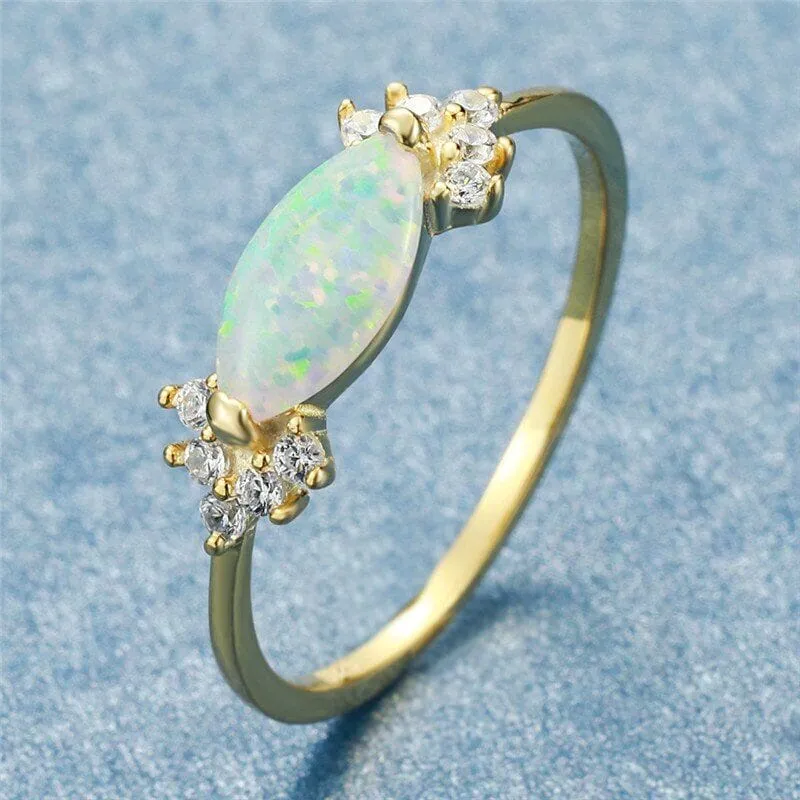 Unique Promise Love White Fire Opal Ring - 925 Sterling Silver