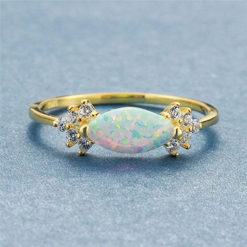 Unique Promise Love White Fire Opal Ring - 925 Sterling Silver