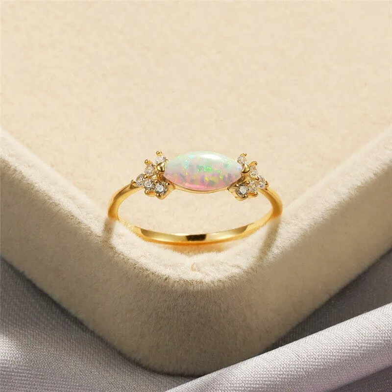 Unique Promise Love White Fire Opal Ring - 925 Sterling Silver