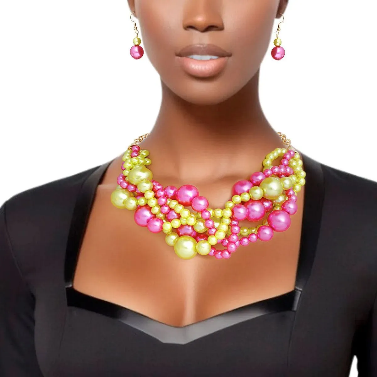 Vibrant Torsade Necklace with Pink Limetta Pearls & Matching Earrings