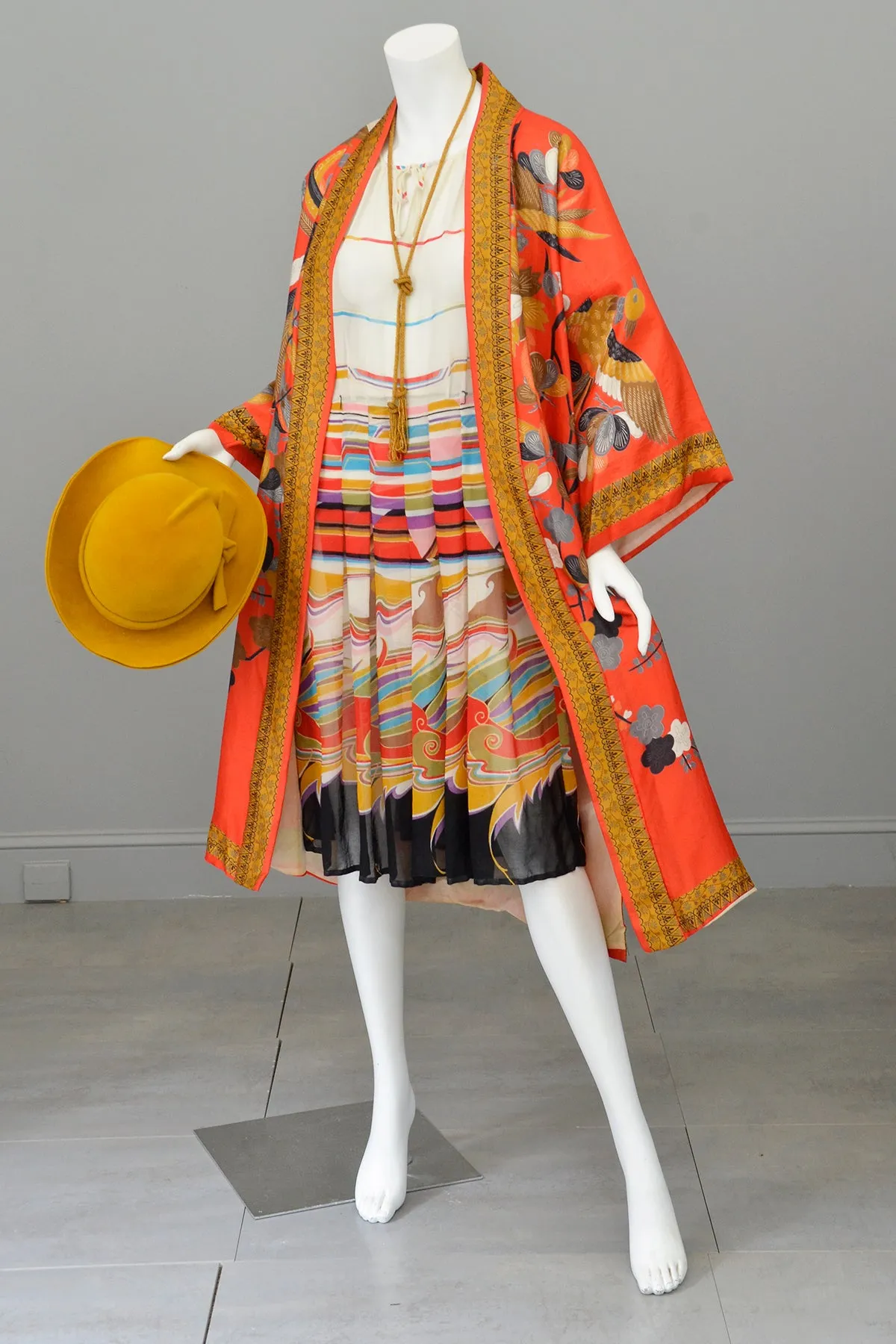 Vintage 1930s Style Peasant Dress in Vibrant Geometric Print