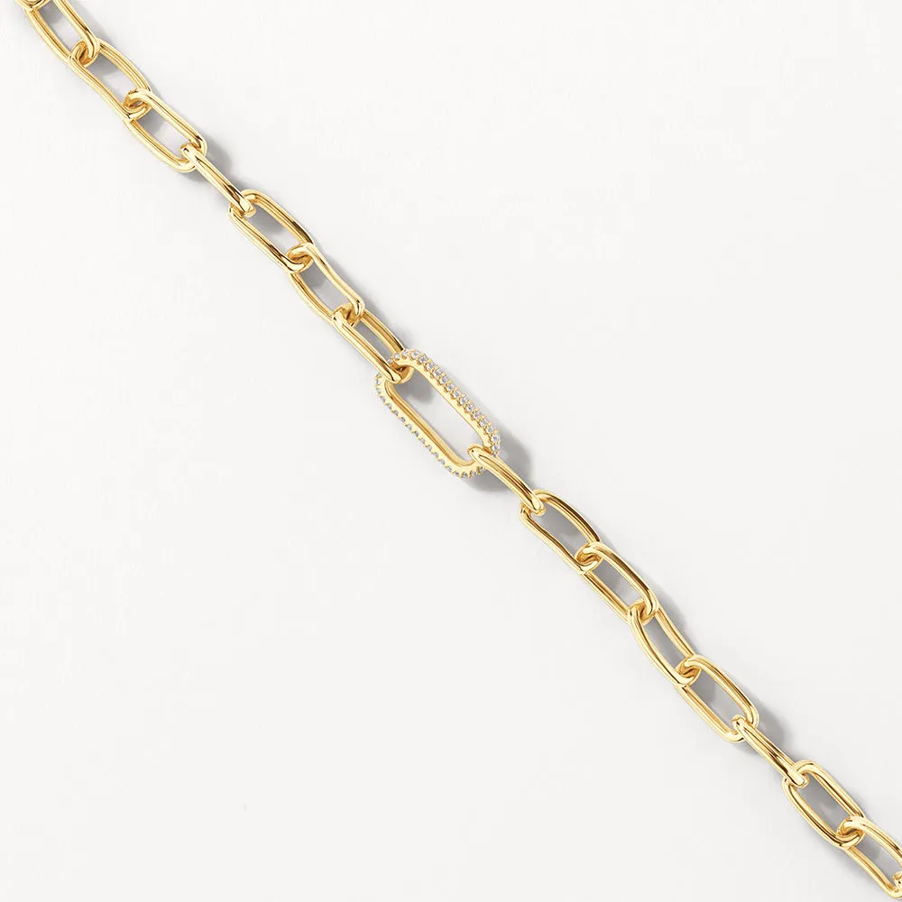 White Zircon Pave Link Paperclip Chain in Gold