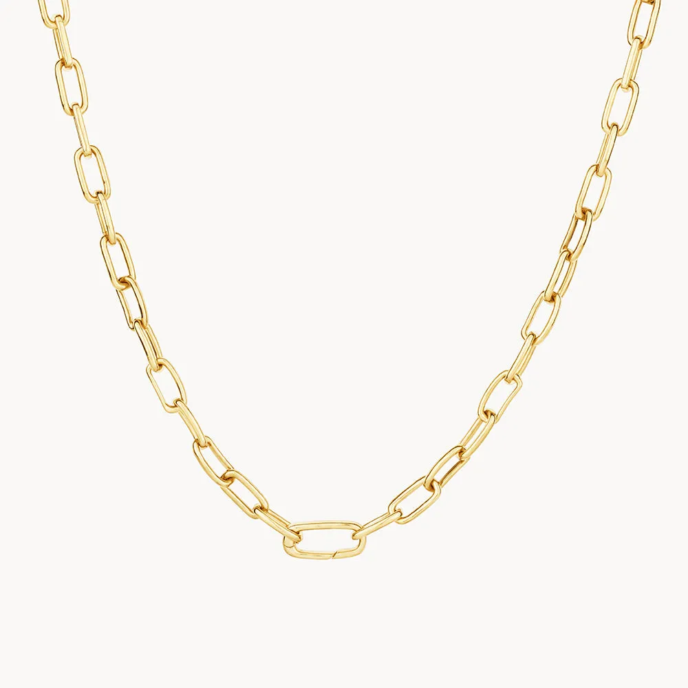 White Zircon Pave Link Paperclip Chain in Gold