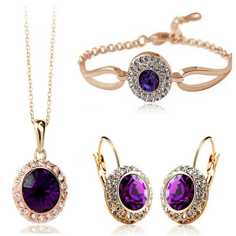 Women Gold Silver Necklace Earrings Bracelet Jewellery Set