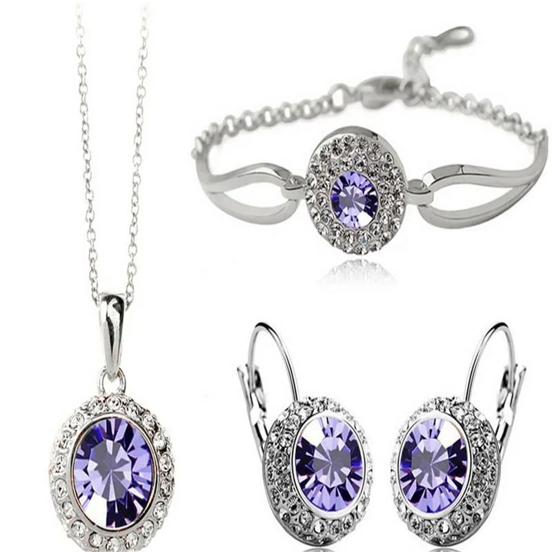 Women Gold Silver Necklace Earrings Bracelet Jewellery Set