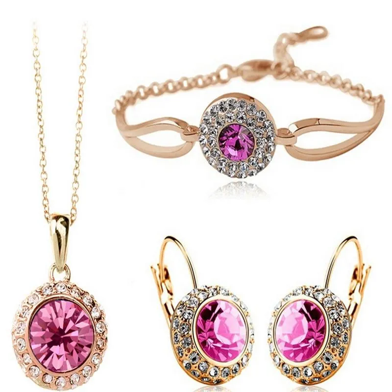 Women Gold Silver Necklace Earrings Bracelet Jewellery Set