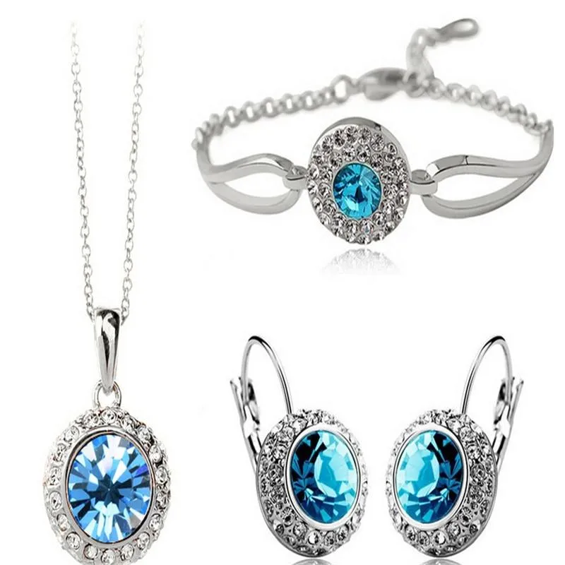 Women Gold Silver Necklace Earrings Bracelet Jewellery Set